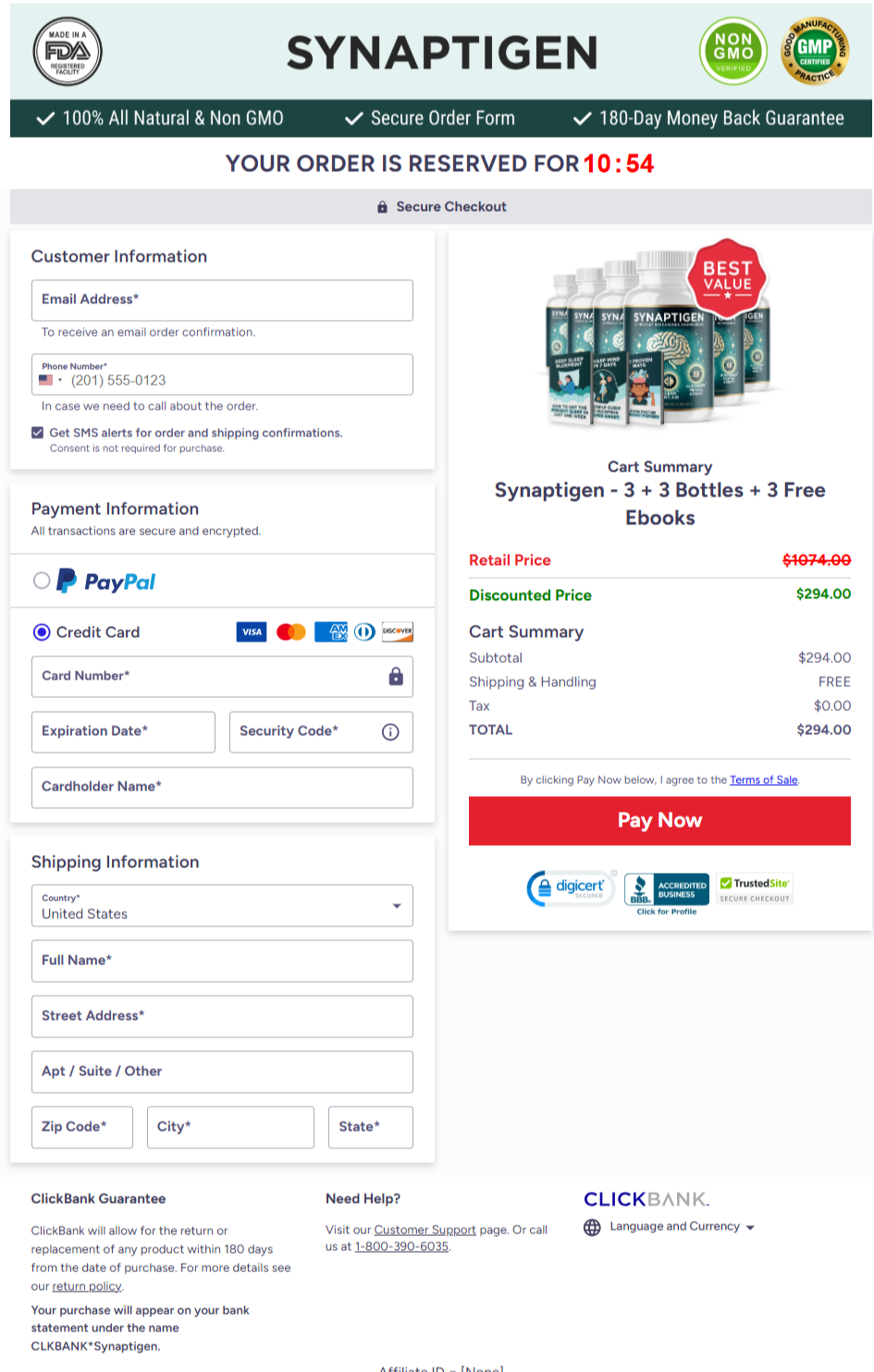 Synaptigen Official Website Secure Order Page